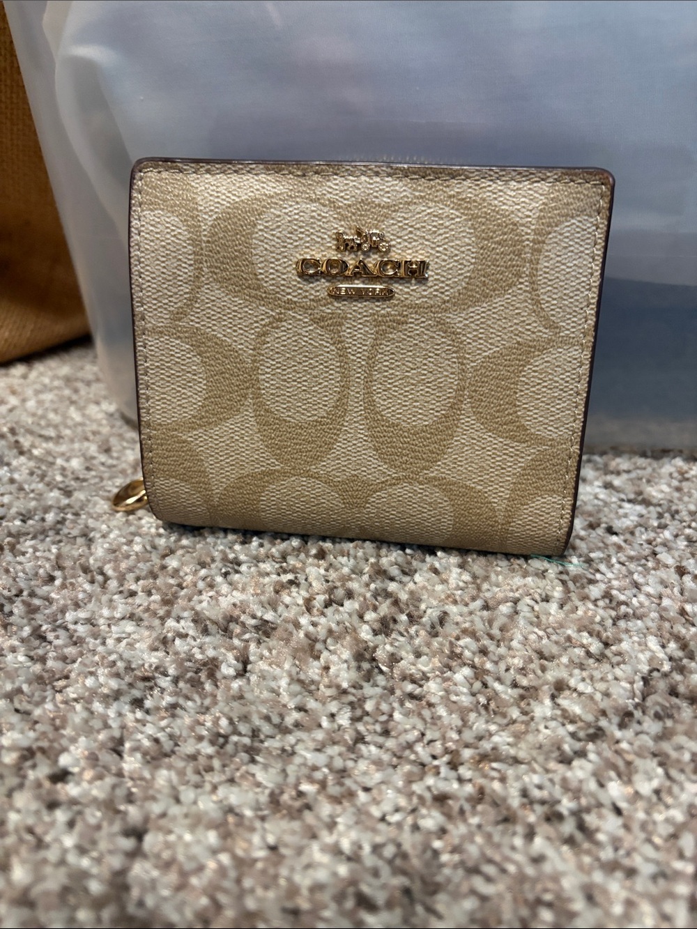 Coach Signature Canvas Small Zip Pink Leather Snap Wallet